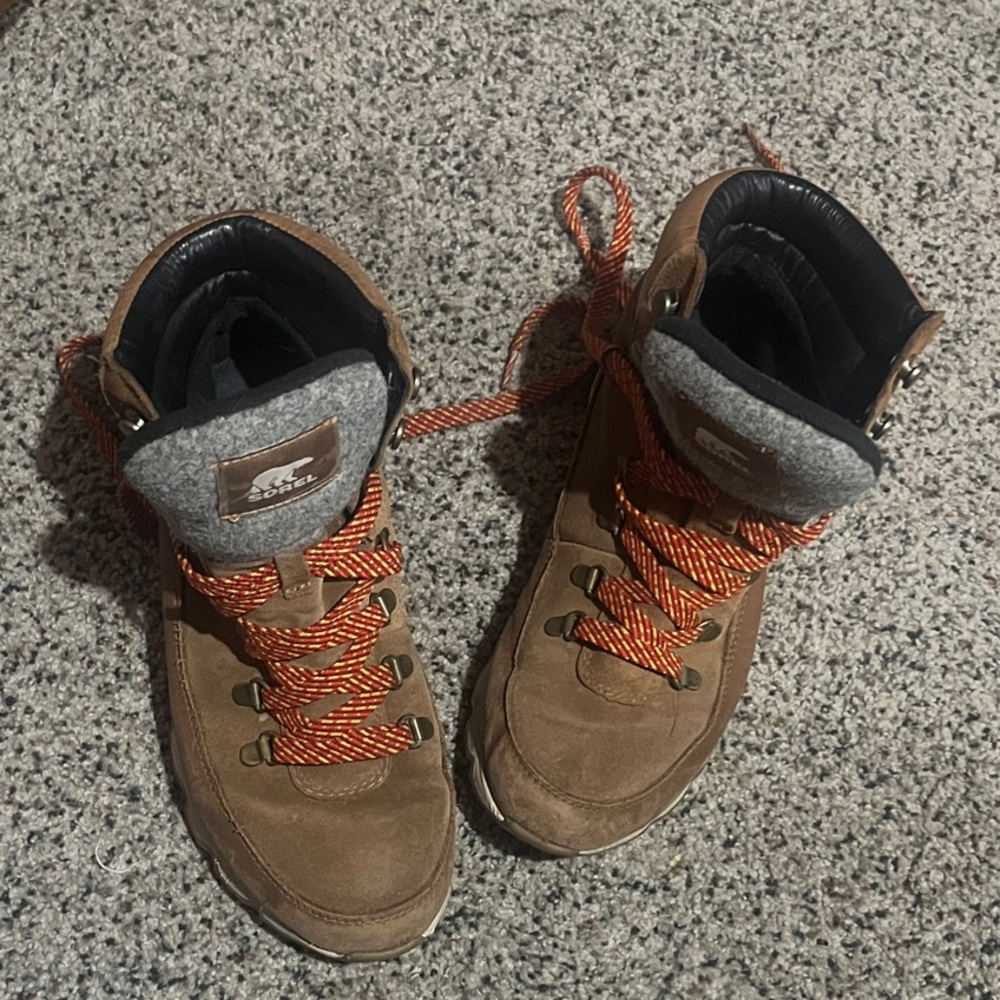 Sorel Gray and Brown Boots with Orange Accents